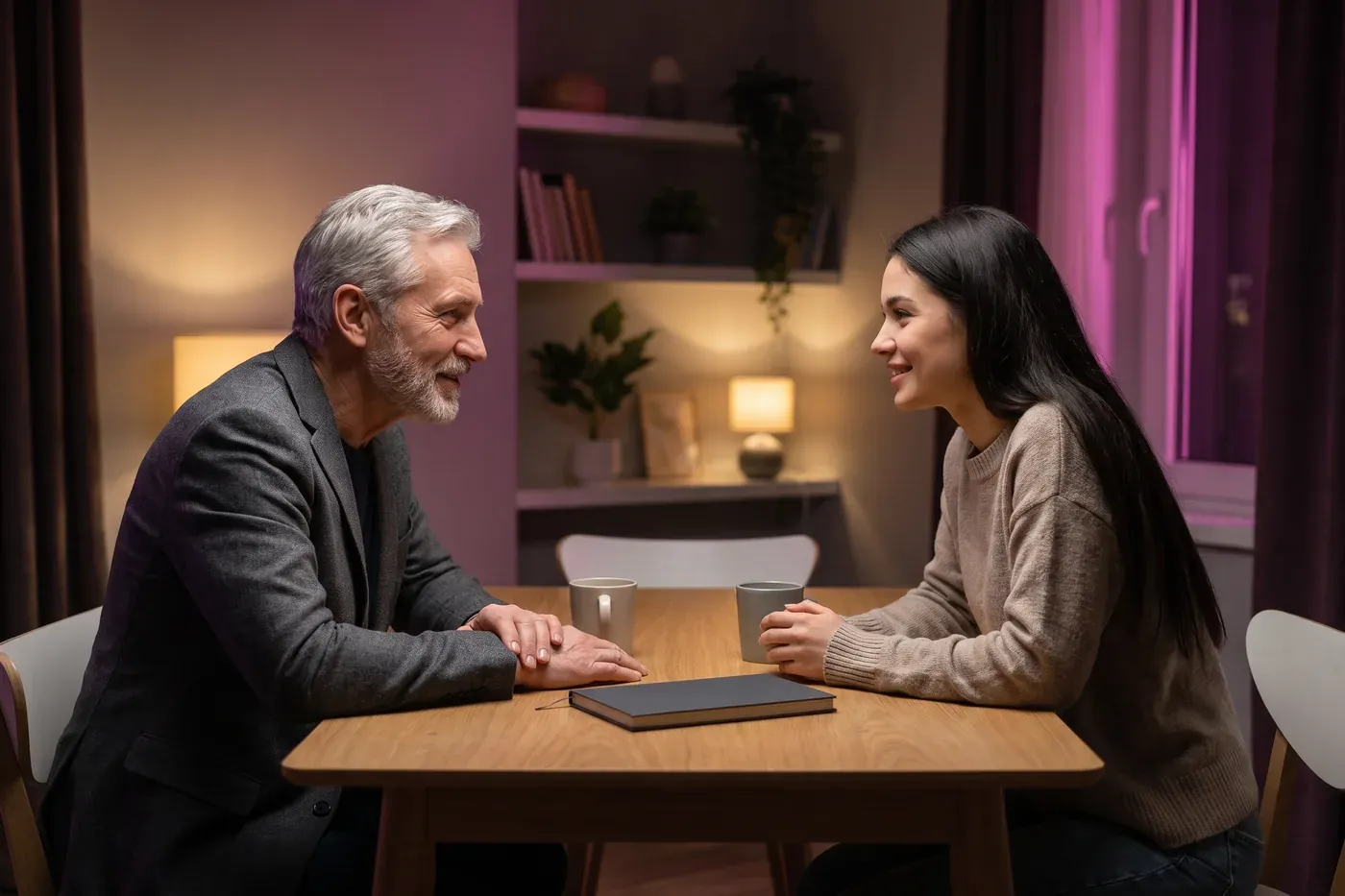 Two adult partners discussing expectations and making decisions together.