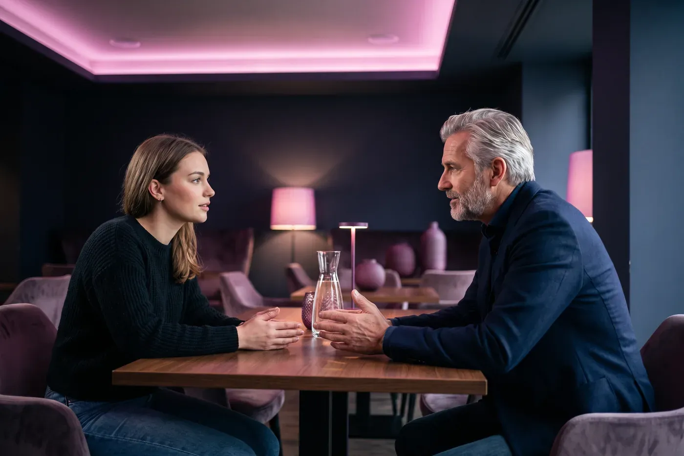 An adult couple discussing boundaries and relationship expectations.